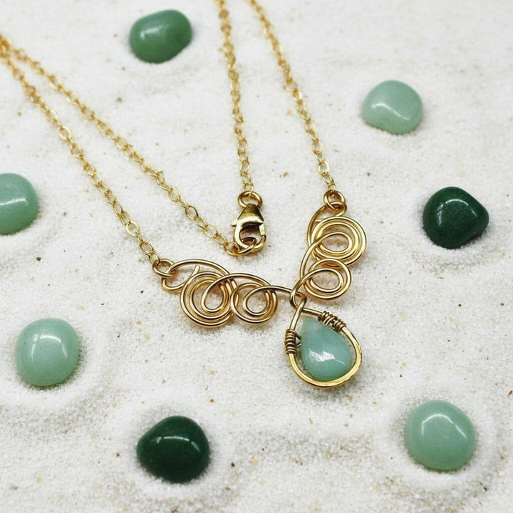 Gold Filled Wire Sculpted Mint Gemstone Drop Necklace