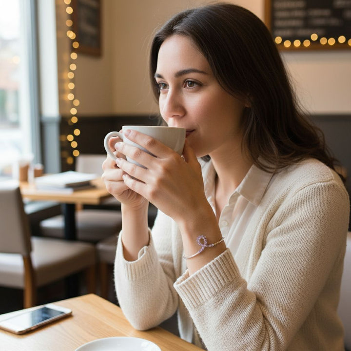 Lavender Crystal Cancer Ribbon Awareness Bangle