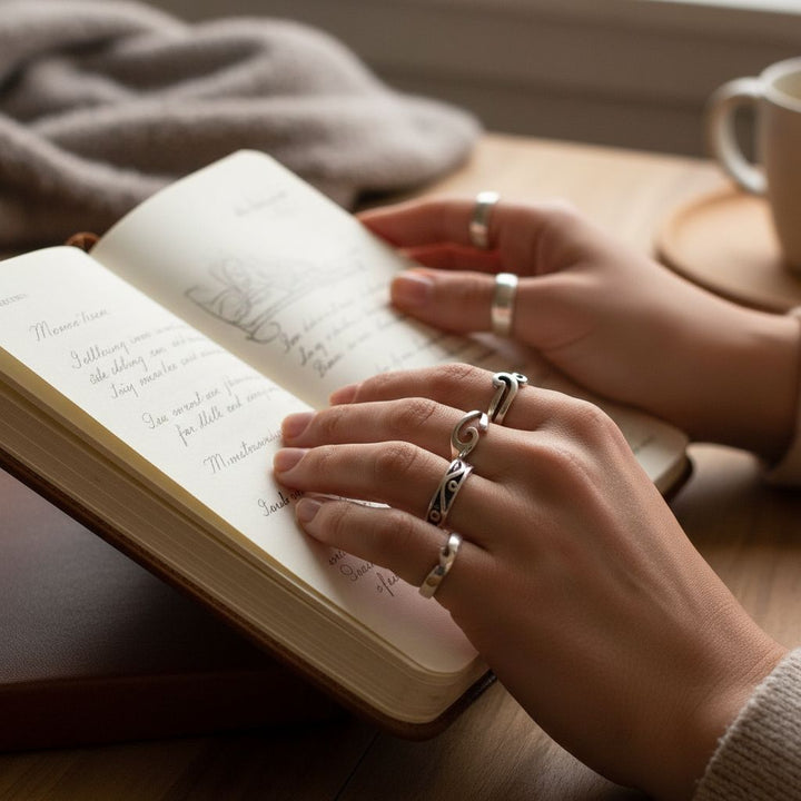Assorted Sterling Silver Pinky-Toe Band Rings and Sculpted Ocean Wave Rings