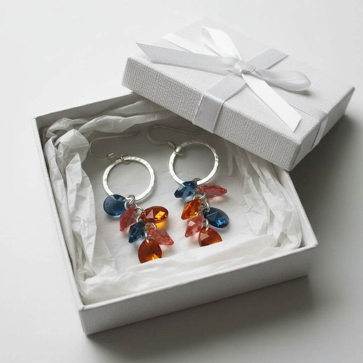 Silver Circle Multi Color Crystal Drop Dangle Earrings