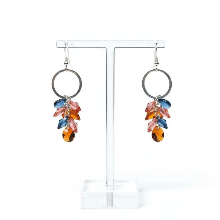 Silver Circle Multi Color Crystal Drop Dangle Earrings