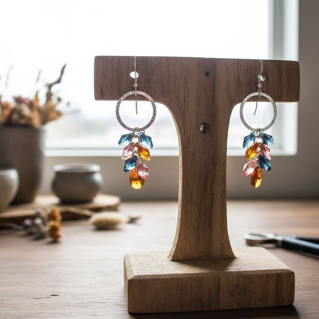 Silver Circle Multi Color Crystal Drop Dangle Earrings