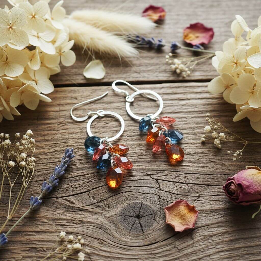 Silver Circle Multi Color Crystal Drop Dangle Earrings