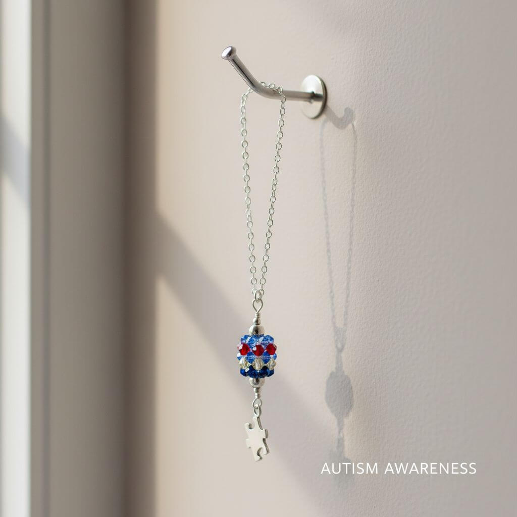 Sterling Silver Autism Awareness Crystal Barrel Necklace