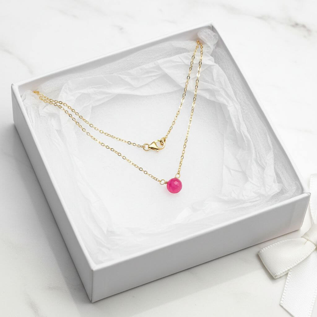 Tiny Hot Pink Chalcedony Gold Filled Necklace