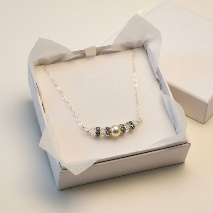 Silver Swarovski Crystal Pearl Bar Bridal Necklace