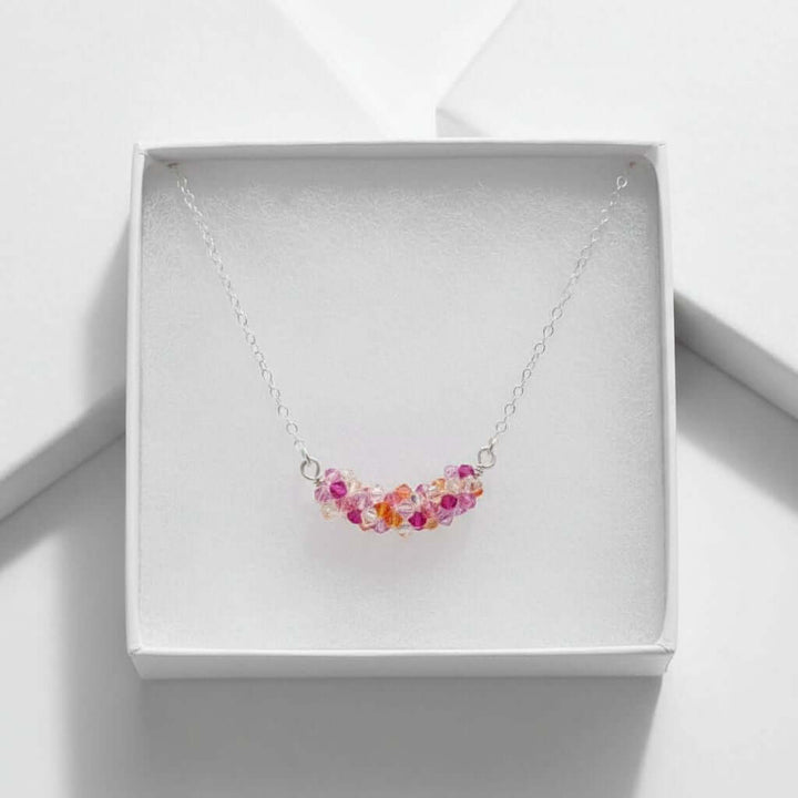 Silver Multi Color Spring Blossom Crystal Necklace