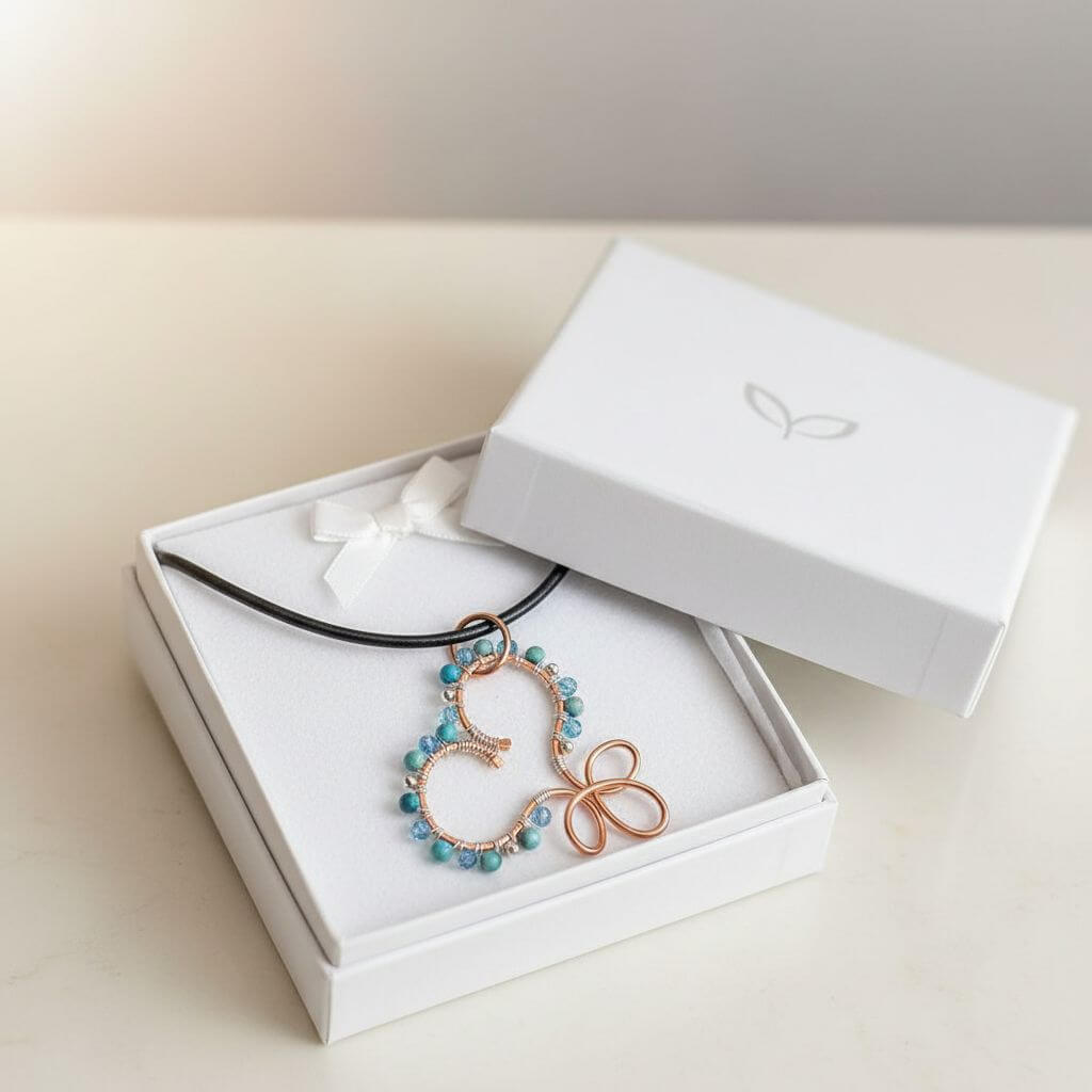 Wire Sculpted Copper Wire Wrapped Turquoise Heart Infinity Charm Necklace