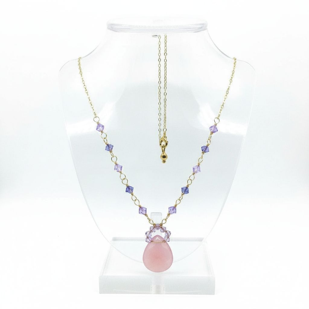 Purple Chalcedony Drop 14 KT Gold Filled Gemstone Necklace
