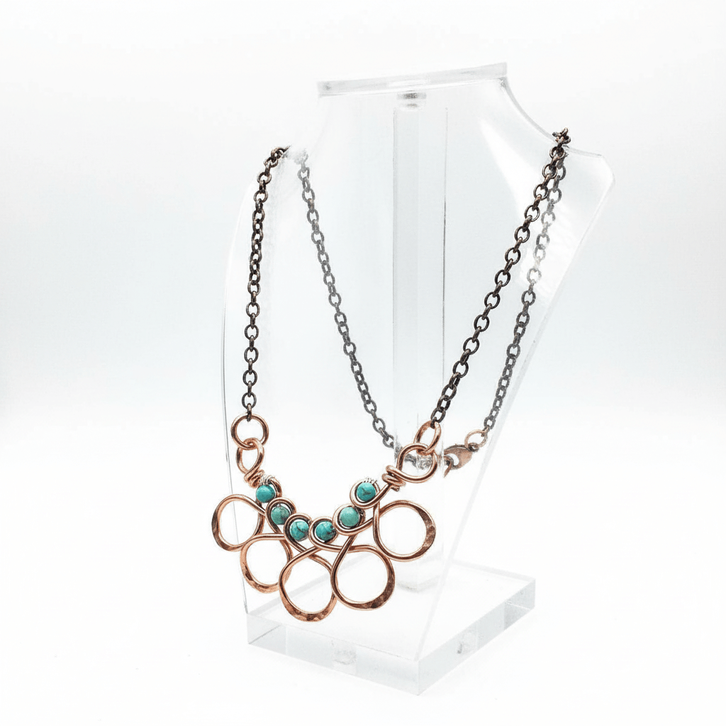 As Seen on Ashley Liao Copper Turquoise Wire Wrapped Necklace