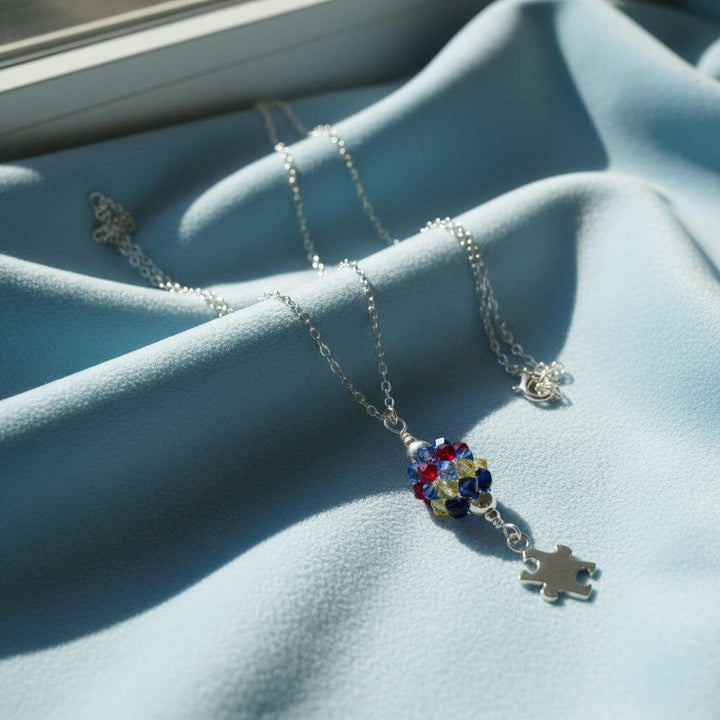 Sterling Silver Autism Awareness Crystal Barrel Necklace