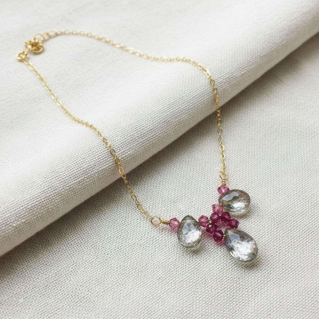 Adjustable Gold Filled Wire Wrapped Gemstone Necklace