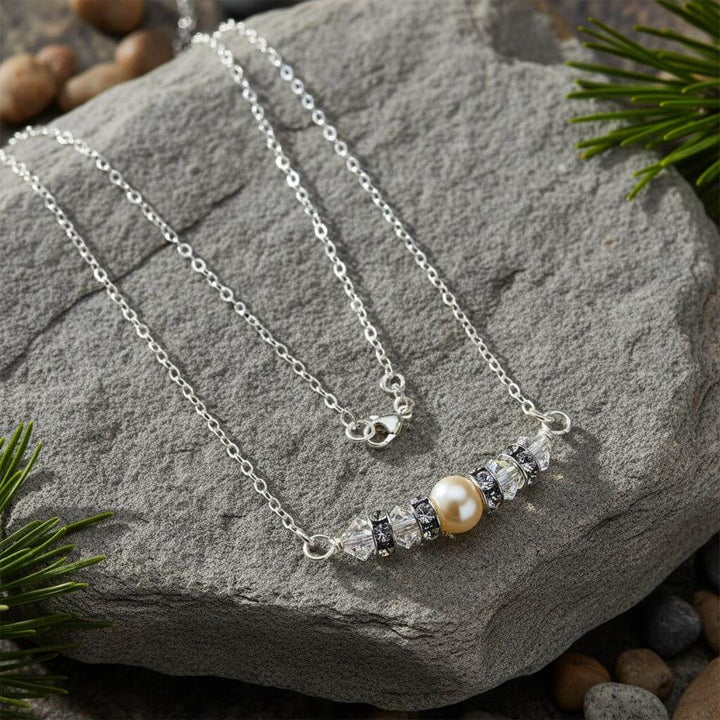 Silver Swarovski Crystal Pearl Bar Bridal Necklace