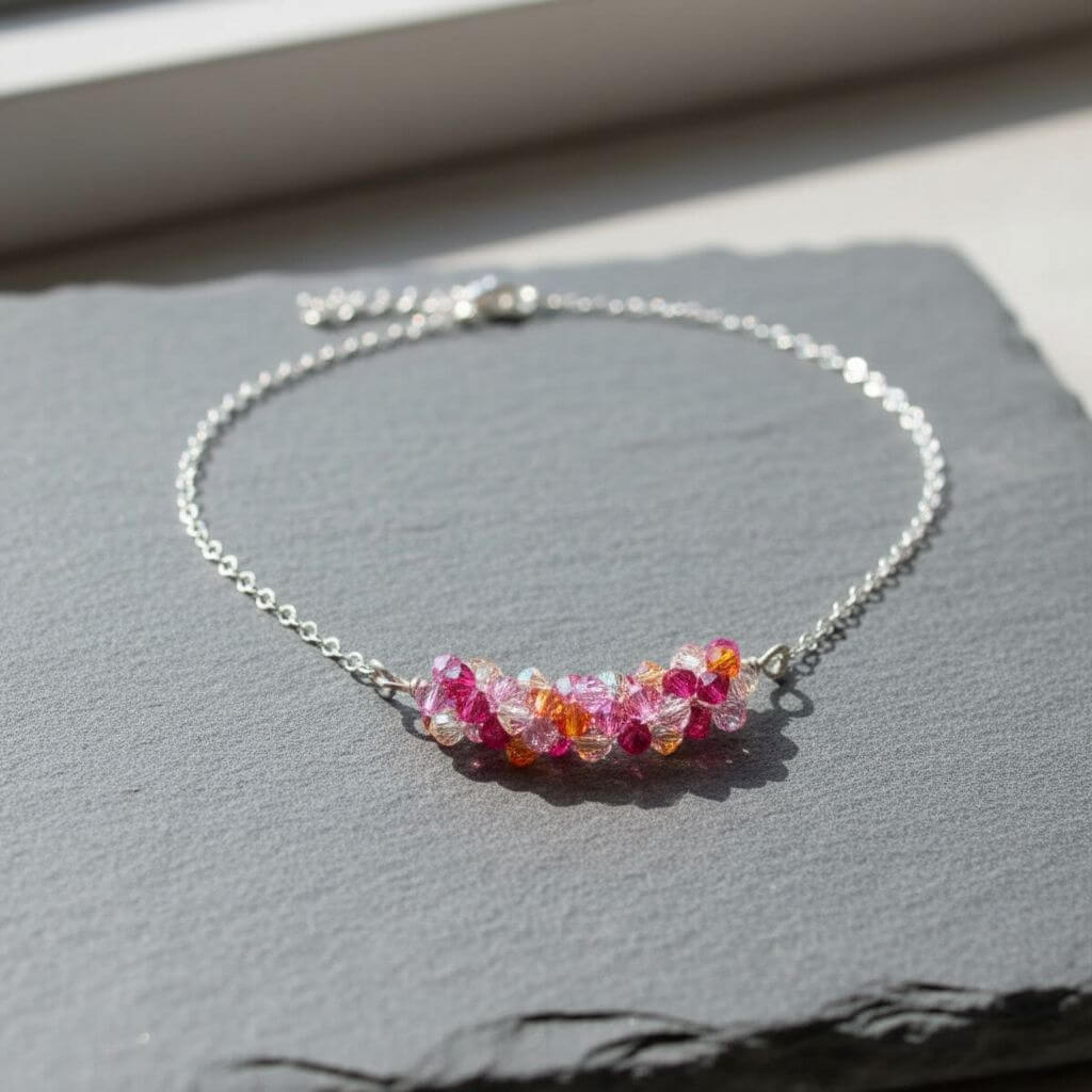 Silver Multi Color Spring Blossom Crystal Necklace