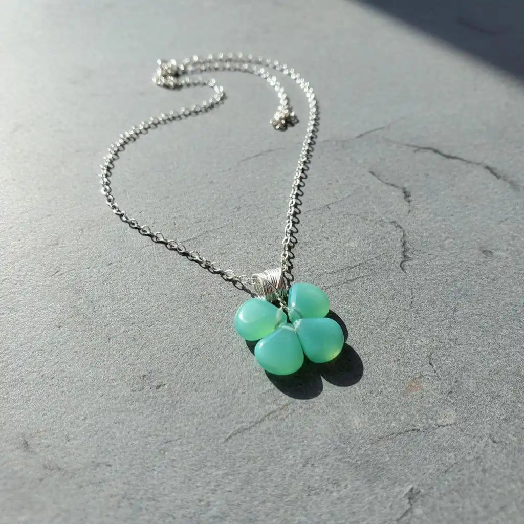 Mint Green Beaded Clover Necklace - Alexa Martha Designs
