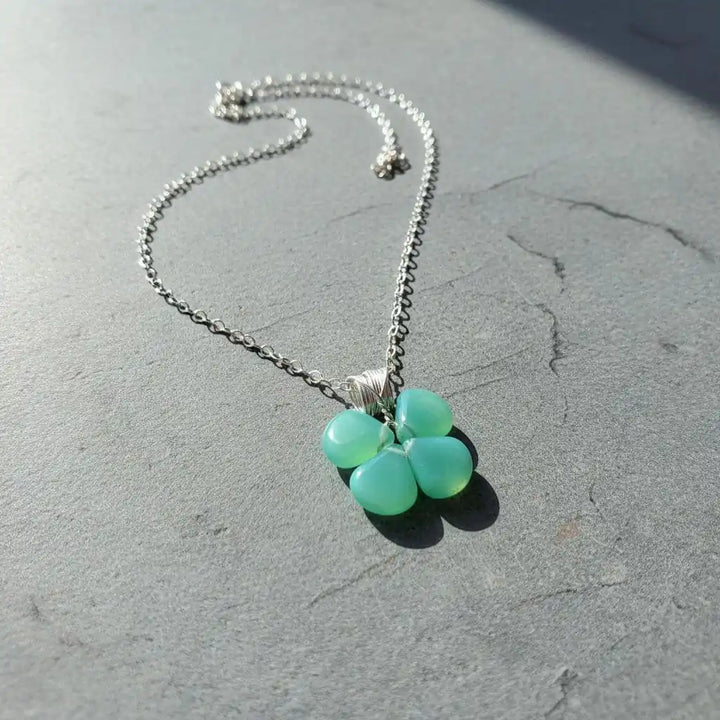 Mint Green Beaded Clover Necklace - Alexa Martha Designs