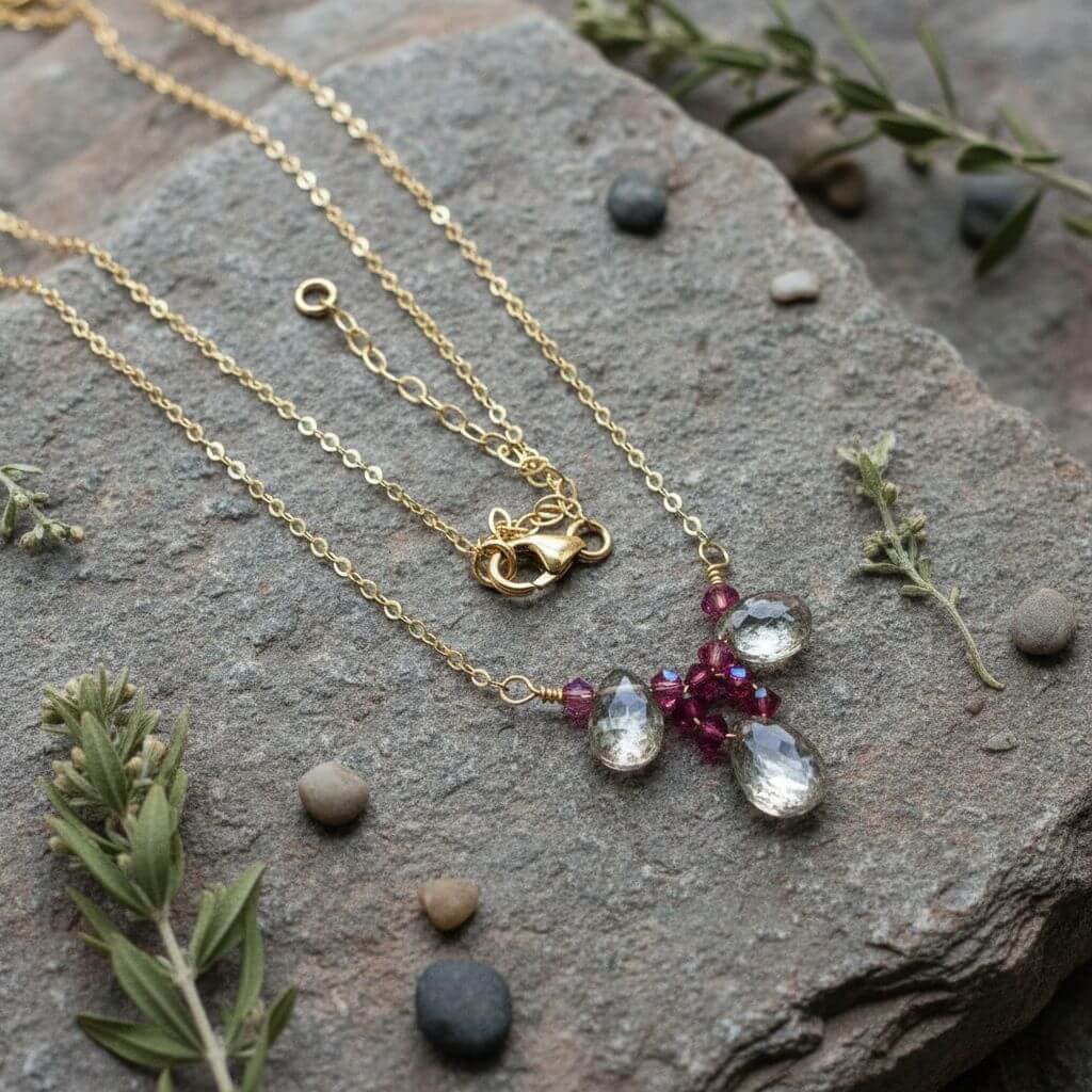 Adjustable Gold Filled Wire Wrapped Gemstone Necklace