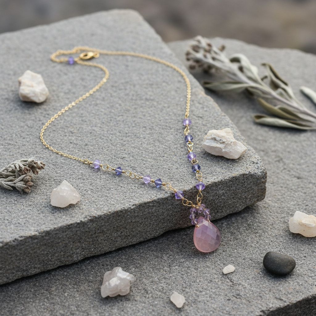 Purple Chalcedony Drop 14 KT Gold Filled Gemstone Necklace
