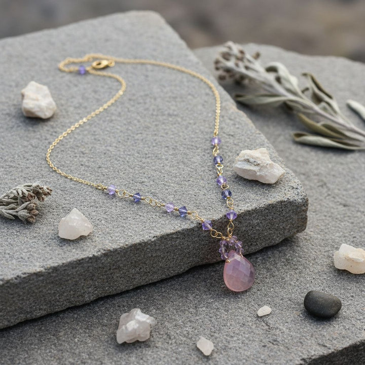 Purple Chalcedony Drop 14 KT Gold Filled Gemstone Necklace