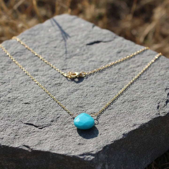 14kt Gold Filled Aqua Jade Wire Wrap Delicate Gemstone Drop Necklace