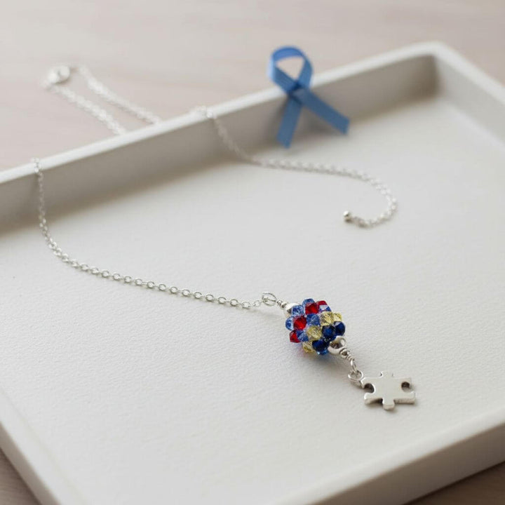 Sterling Silver Autism Awareness Crystal Barrel Necklace