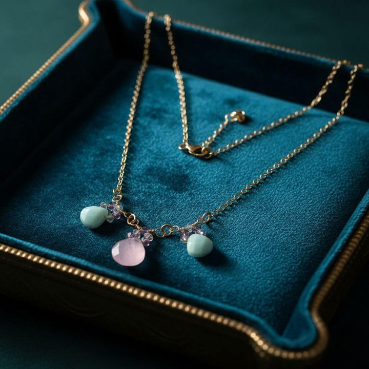 Beautiful Light Pink and Mint Chalcedony 14 Kt Gold Filled Necklace