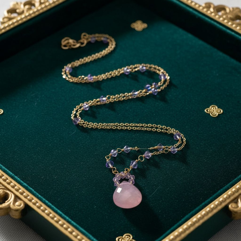 Purple Chalcedony Drop 14 KT Gold Filled Gemstone Necklace