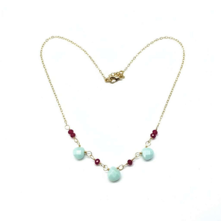 Dainty Gold Chain Mint and Hot Pink Gemstone Necklace
