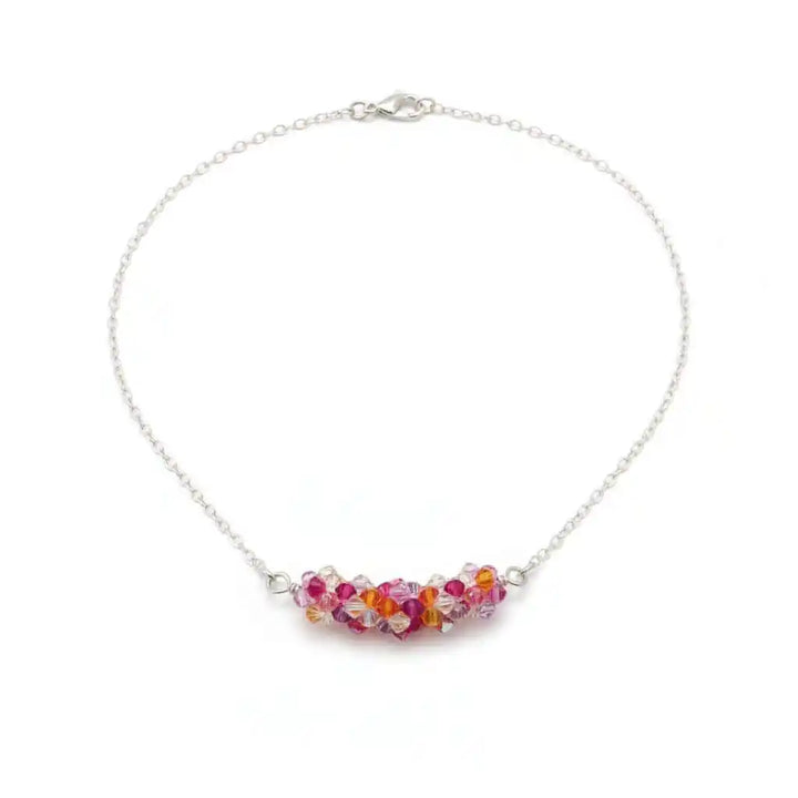 Silver Multi Color Spring Blossom Crystal Necklace showcasing vibrant Swarovski crystals in a handmade design.