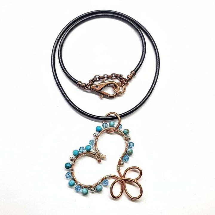 Wire Sculpted Copper Wire Wrapped Turquoise Heart Infinity Charm Necklace