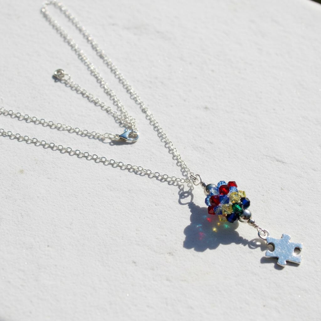 Sterling Silver Autism Awareness Crystal Barrel Necklace