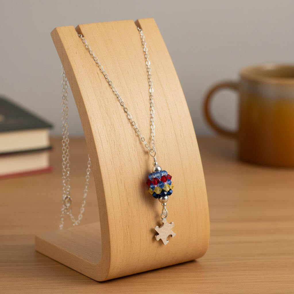 Sterling Silver Autism Awareness Crystal Barrel Necklace