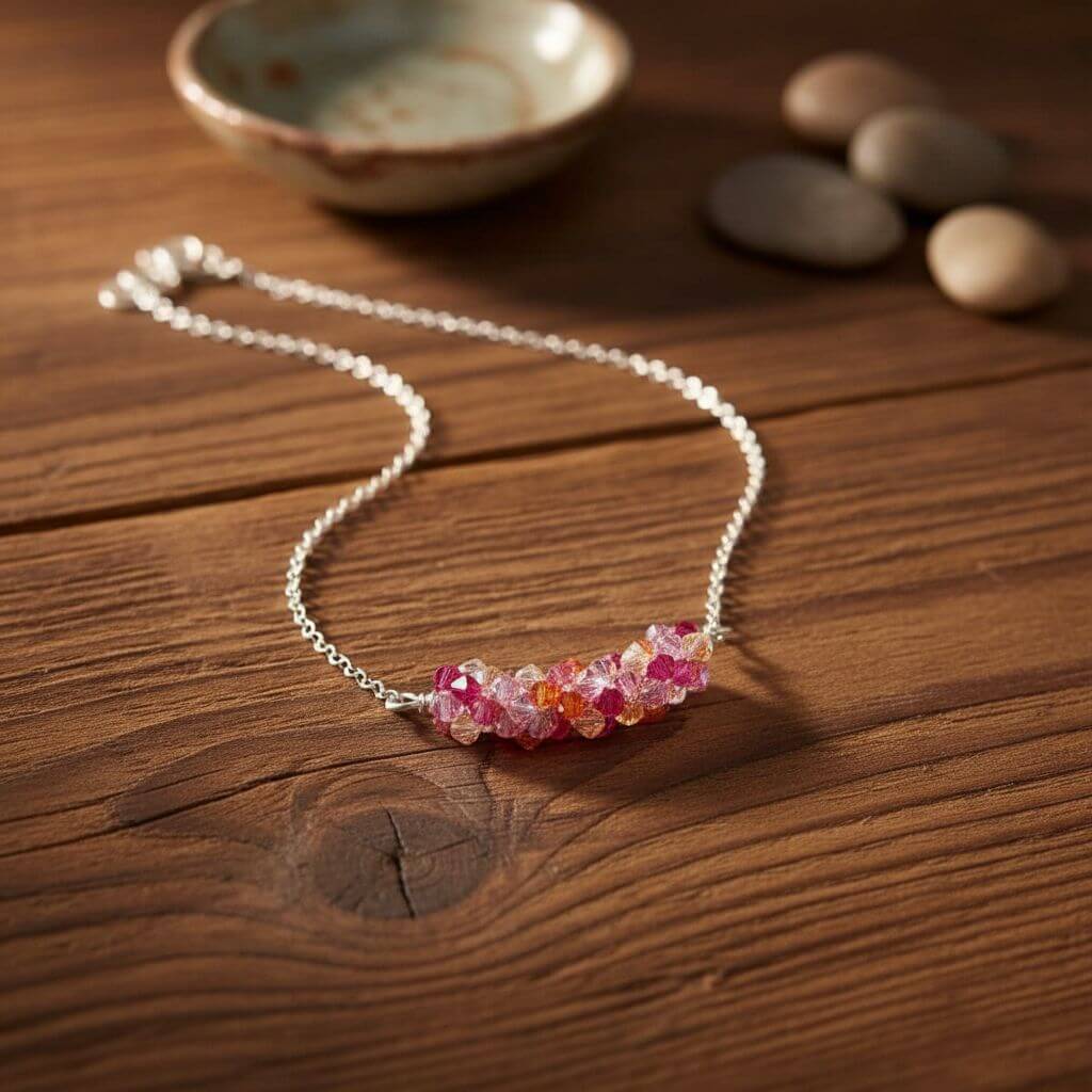 Silver Multi Color Spring Blossom Crystal Necklace