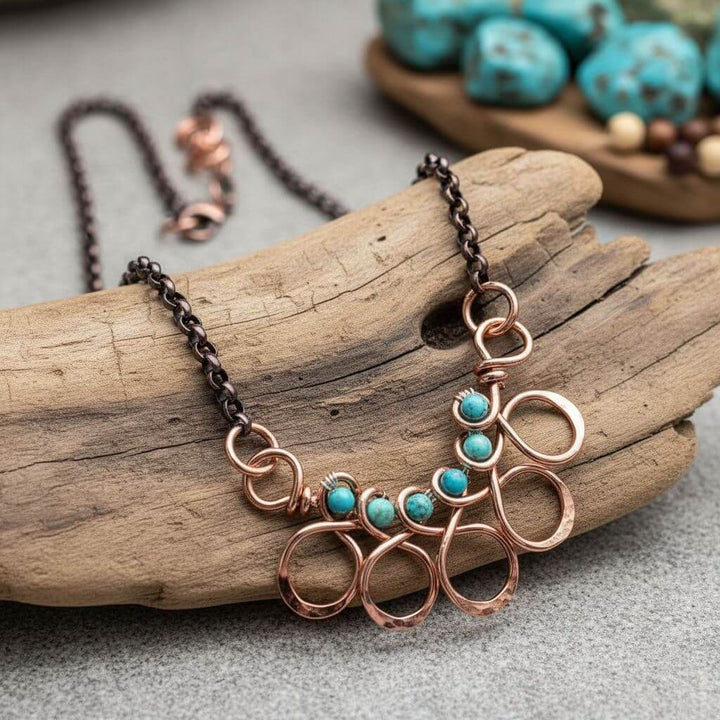 As Seen on Ashley Liao Copper Turquoise Wire Wrapped Necklace