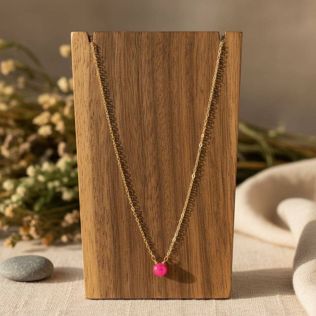 Tiny Hot Pink Chalcedony Gold Filled Necklace