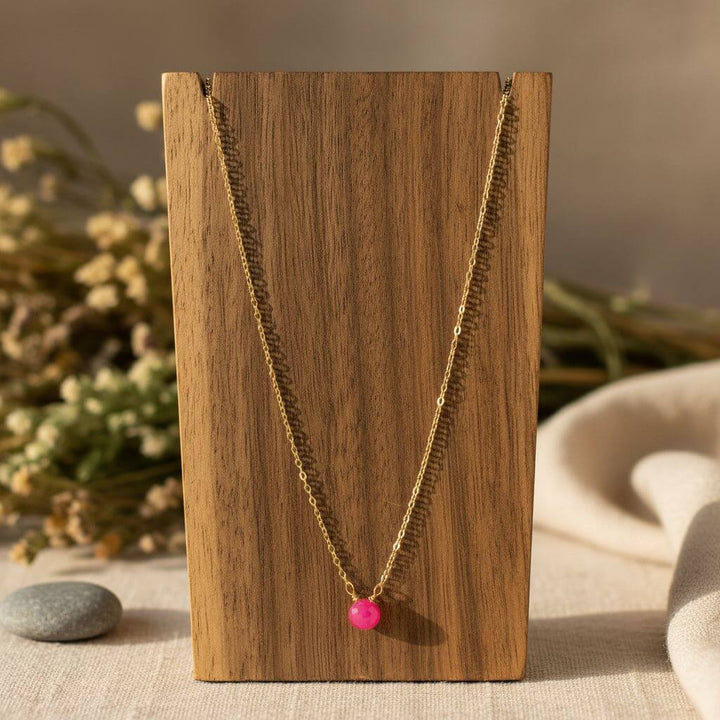 Tiny Hot Pink Chalcedony Gold Filled Necklace