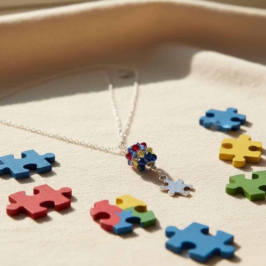 Sterling Silver Autism Awareness Crystal Barrel Necklace