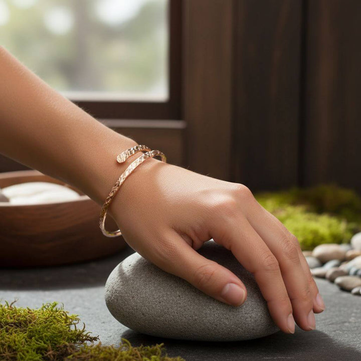 Handmade Adjustable 10 Gauge Copper Hammer Textured Overlap Bangle