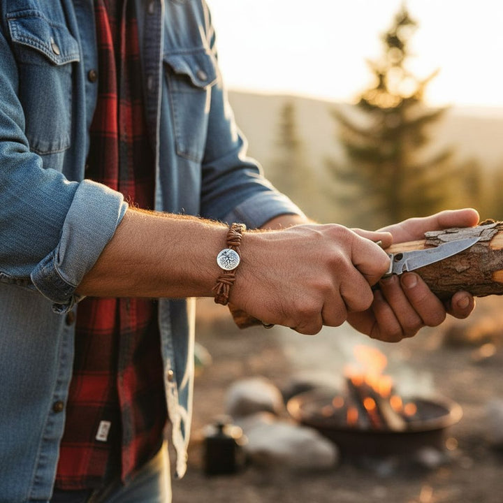 Large Mens Tree of Life Earth Colored Macrame Leather Bracelet