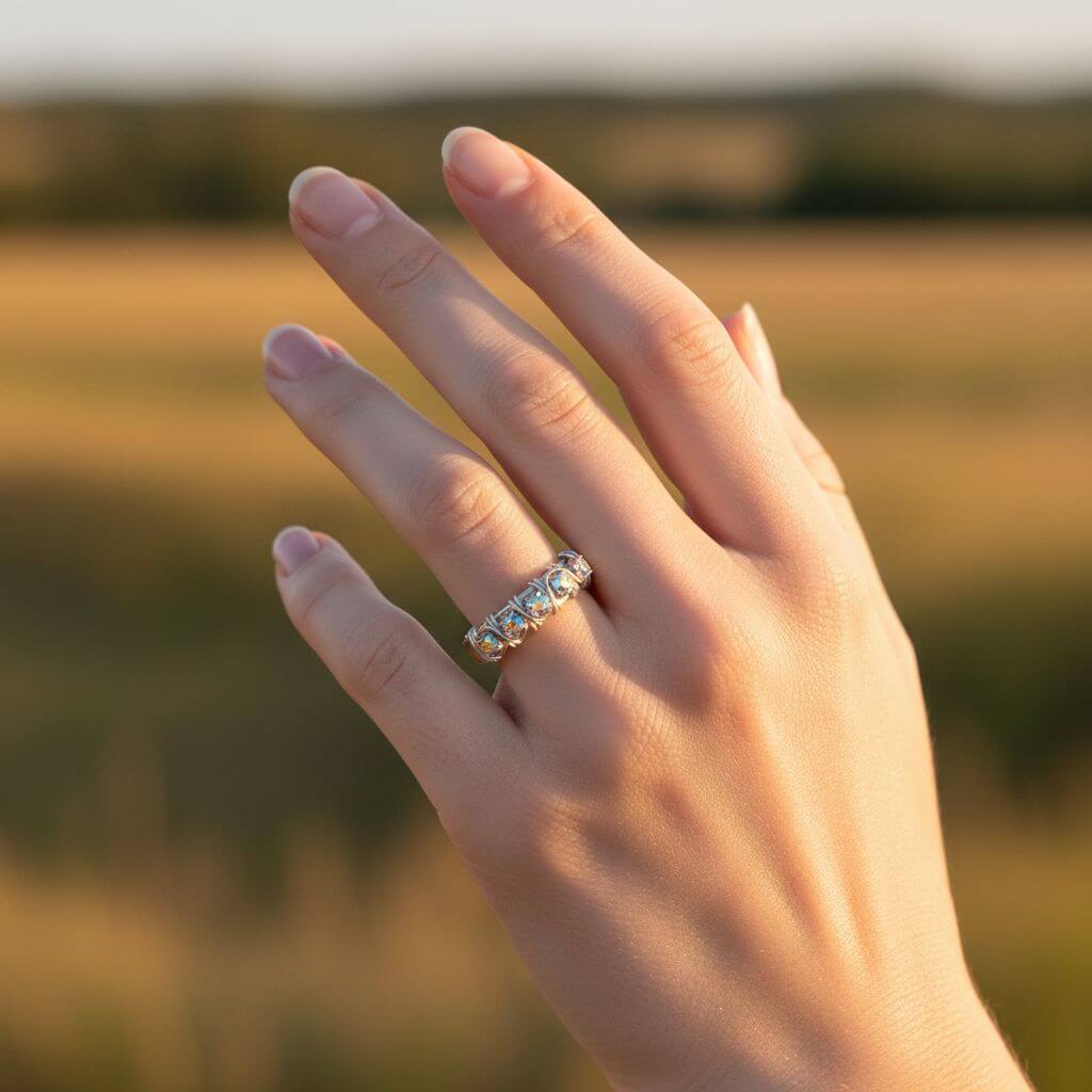 Wire Wrapped Silver Hammered Super Sparkly Crystal Bling Ring