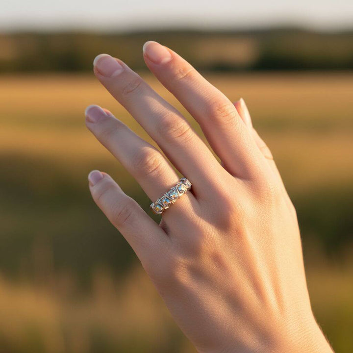 Wire Wrapped Silver Hammered Super Sparkly Crystal Bling Ring