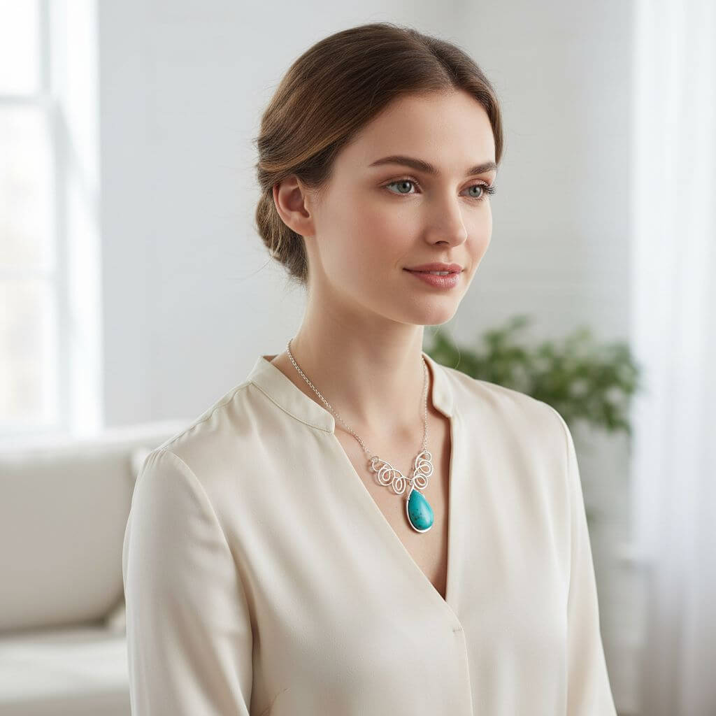 As Seen On TV Turquoise Drop Sterling Silver Wire Wrapped Necklace