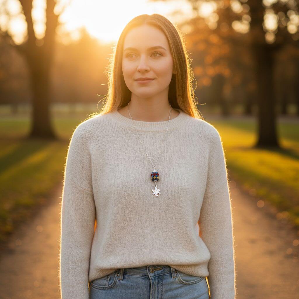Sterling Silver Autism Awareness Crystal Barrel Necklace