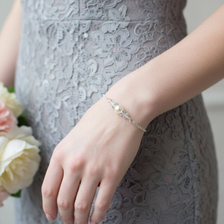 Silver Swarovski Crystal Pearl Bar Bridal Bracelet