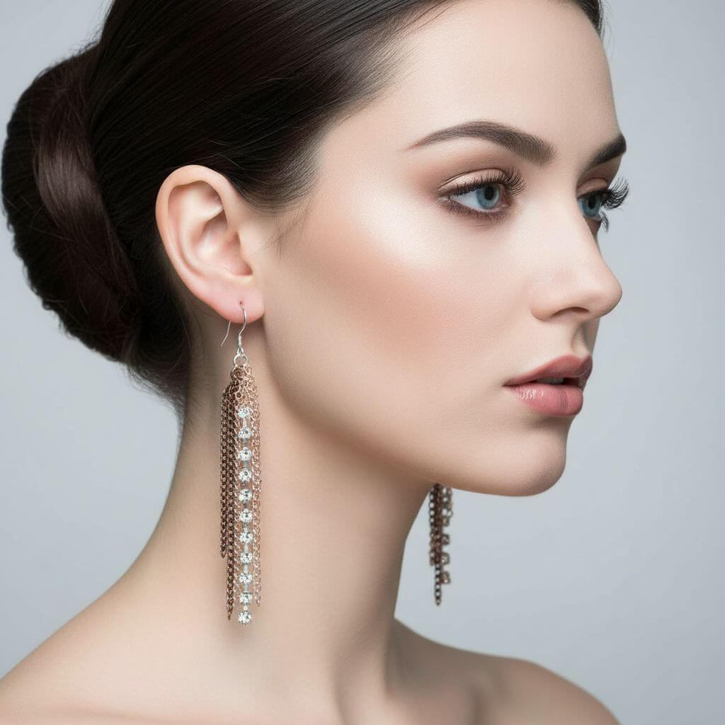 Rhinestone Crystal Chain Fringe Earrings