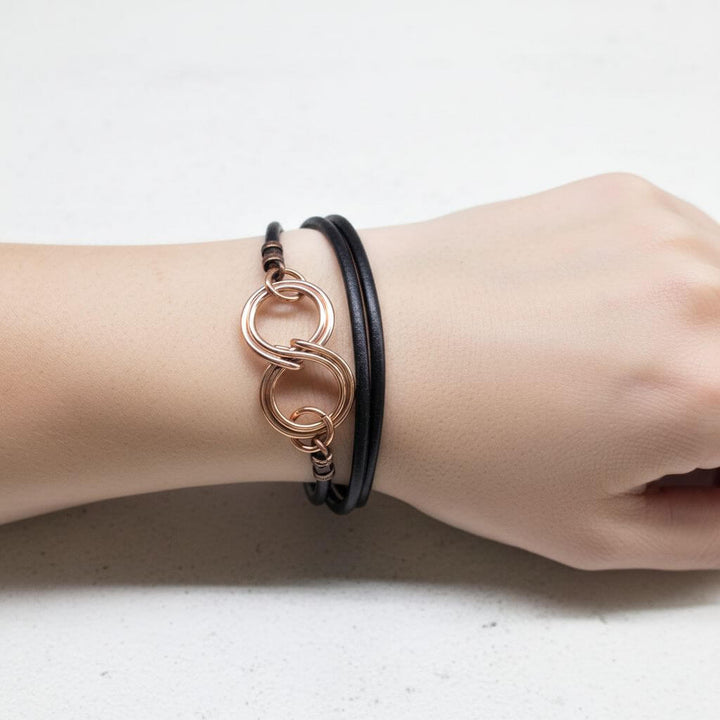Copper Double Infinity Gender Neutral Leather Wrap Bracelet