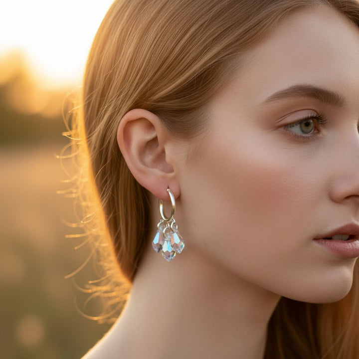 Handmade Sterling Silver Crystal Drop Hoops