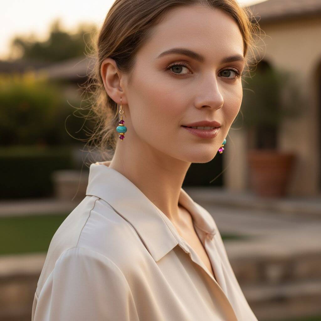 Hot Pink and Turquoise 14 K Gold Filled Earrings