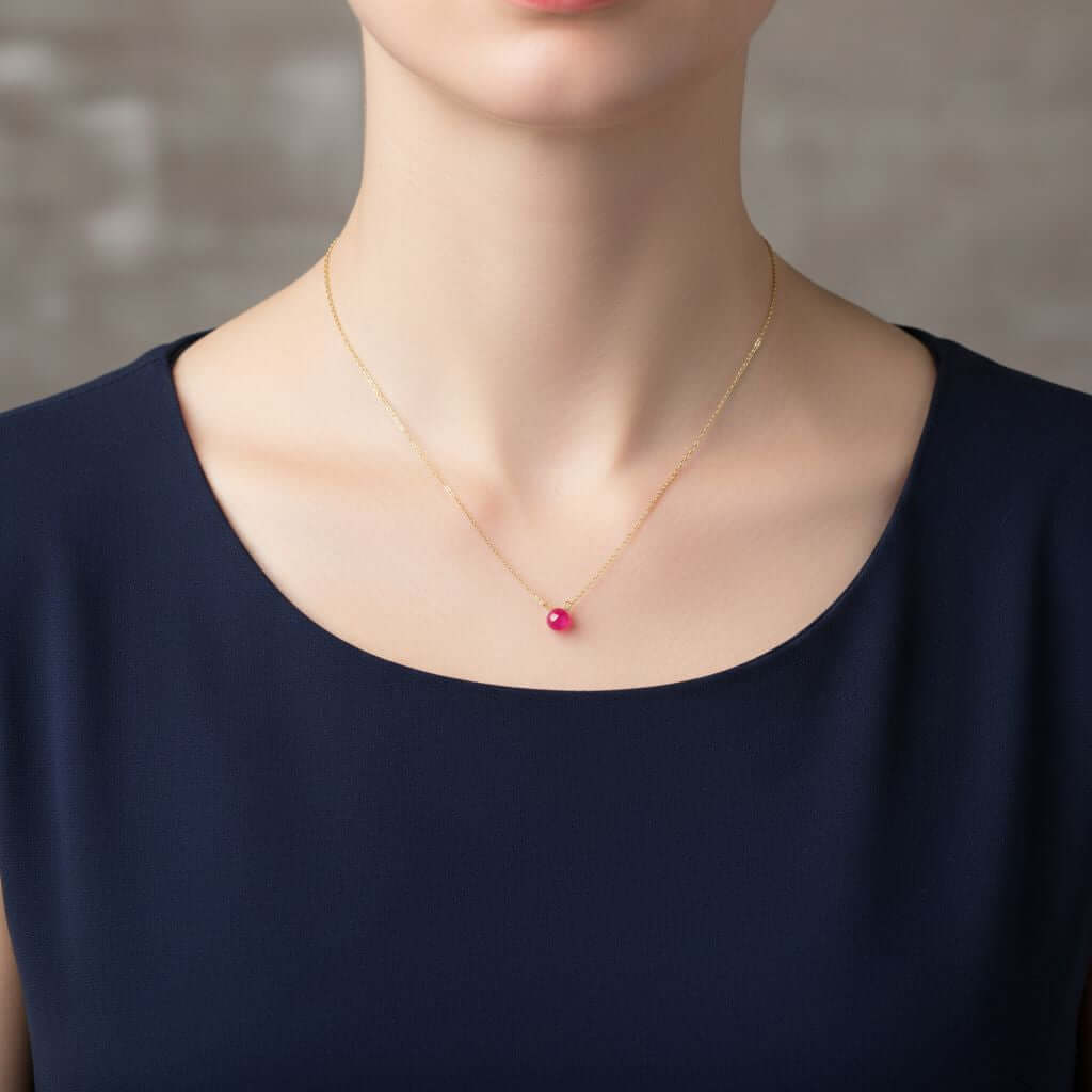 Tiny Hot Pink Chalcedony Gold Filled Necklace