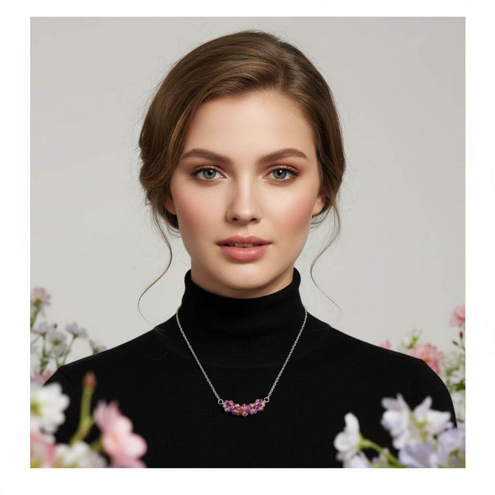 Silver Multi Color Spring Blossom Crystal Necklace